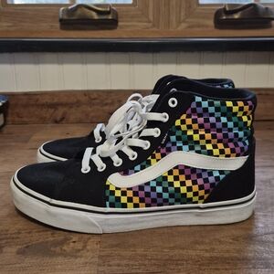 Womens Vans Filmore Rainbow Checkered Hightop Sneakers